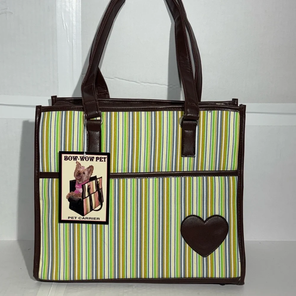 NWT Bow-Wow Pet Carrier Large 15” x 12” x 8” Pets up to 22lbs Green Stripes